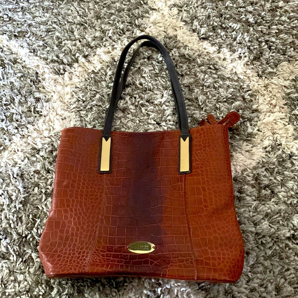 Hidesign Croco Brown Leather Shoulder Purse Bag